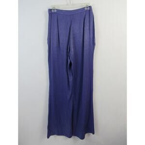 NWT MNG Mango Periwinkle Metallic Silver Shiny Trouser Pants Wide Leg Medium